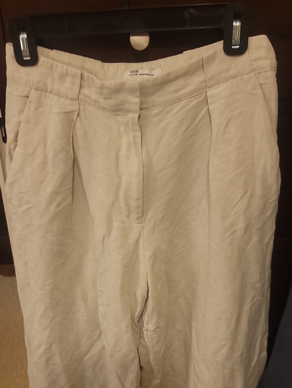 Club Monaco Womens Cream Beige Linen Viscose Solid Flat Front Dress Pants Size 4